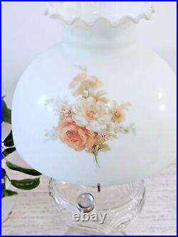 Vintage Hurricane Aladdin Mint Green Floral Lamp electrified