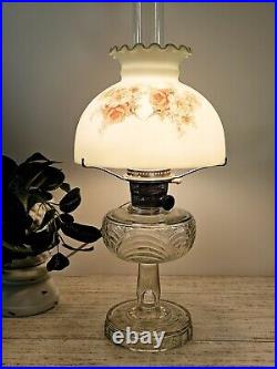 Vintage Hurricane Aladdin Mint Green Floral Lamp electrified