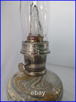 Vintage Kerosene Oil Lamp Aladdin 23 Marbled Pottery Ceramic Base Green Swirl