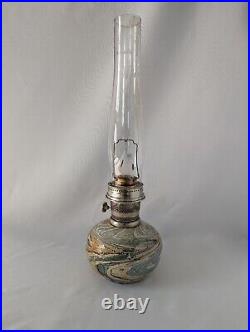 Vintage Kerosene Oil Lamp Aladdin 23 Marbled Pottery Ceramic Base Green Swirl