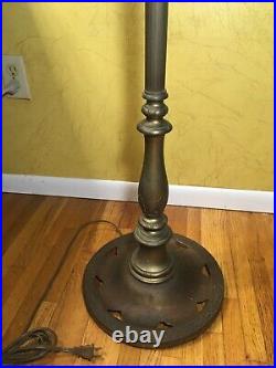 Vintage MCM ALADDIN CAST BRASS FLOOR LAMP 3-ARM CANDELA MILKGLASS TORCH & HARP