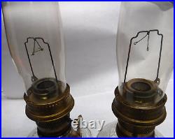 Vintage Matching Clear Glass & Brass Aladdin Kerosene Oil Lamp Pair V1-1