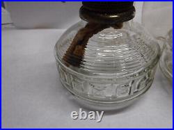 Vintage Matching Clear Glass & Brass Aladdin Kerosene Oil Lamp Pair V1-1