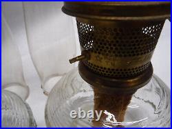 Vintage Matching Clear Glass & Brass Aladdin Kerosene Oil Lamp Pair V1-1