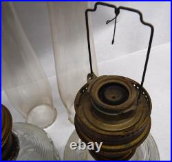 Vintage Matching Clear Glass & Brass Aladdin Kerosene Oil Lamp Pair V1-1