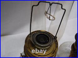 Vintage Matching Clear Glass & Brass Aladdin Kerosene Oil Lamp Pair V1-1