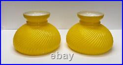 Vintage Matching Pair Yellow Rib Cased Glass Student Lamp Shades Swirl 5-3/4 H