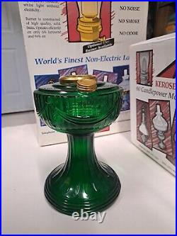 Vintage NEW Aladdin Emerald Green Tall Lincoln Drape Oil Lamp & Signed shade