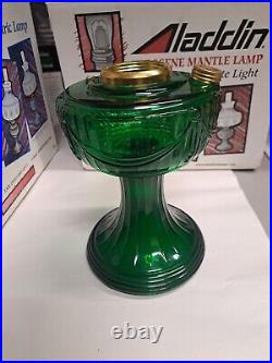 Vintage NEW Aladdin Emerald Green Tall Lincoln Drape Oil Lamp & Signed shade