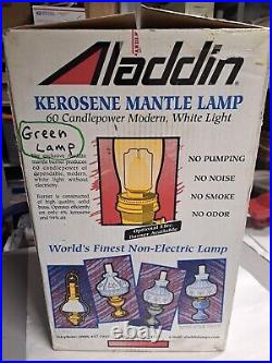 Vintage NEW Aladdin Emerald Green Tall Lincoln Drape Oil Lamp & Signed shade