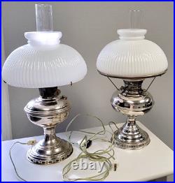Vintage Nickle Plated Kerosene Lamps, Aladdin Model 11, Rayo, Electric Converted
