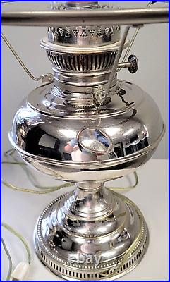 Vintage Nickle Plated Kerosene Lamps, Aladdin Model 11, Rayo, Electric Converted