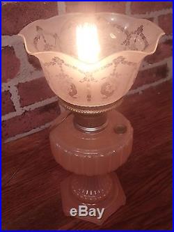 Vintage NuType Aladdin Antique Lamp RARE Corinthian Moonstone Rose Color Electic