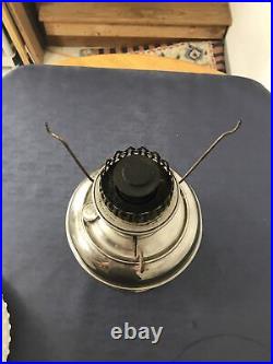 Vintage Oil Kerosene Aladdin Lamp White Milk Glass Hobnail Student Silver Tone
