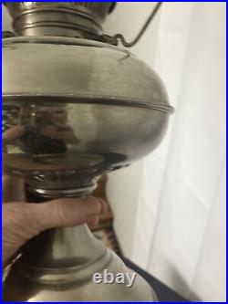 Vintage Oil Kerosene Aladdin Lamp White Milk Glass Hobnail Student Silver Tone