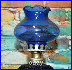 Vintage Oil Kerosene Glass Lamp Blue Aladdin Banquet Lantern Chimney Lamplight