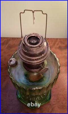 Vintage Oil Lamp EMERALD GREEN Glass Aladdin Model B Burner
