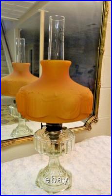 Vintage Original ALADDIN CORINTHIAN Crystal Oil Lamp with Orange/Gold Shade