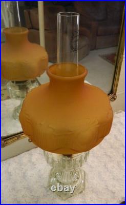 Vintage Original ALADDIN CORINTHIAN Crystal Oil Lamp with Orange/Gold Shade