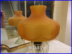 Vintage Original ALADDIN CORINTHIAN Crystal Oil Lamp with Orange/Gold Shade