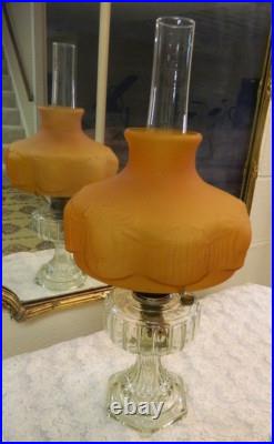 Vintage Original ALADDIN CORINTHIAN Crystal Oil Lamp with Orange/Gold Shade