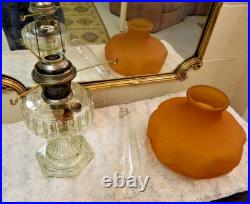 Vintage Original ALADDIN CORINTHIAN Crystal Oil Lamp with Orange/Gold Shade