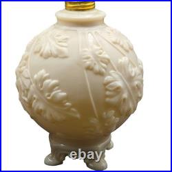 Vintage PAIR Aladdin Alacite Glass Table Lamps Embossed Oak Leaf 1930s Art Deco