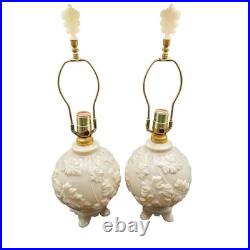 Vintage PAIR Aladdin Alacite Glass Table Lamps Embossed Oak Leaf 1930s Art Deco