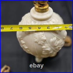 Vintage PAIR Aladdin Alacite Glass Table Lamps Embossed Oak Leaf 1930s Art Deco
