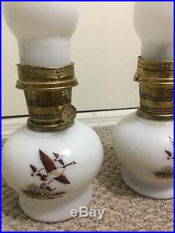 Vintage Pair Aladdin Kerosene Lamps #23 Milk Glass Goose Limited RARE 1980s