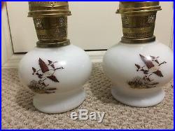 Vintage Pair Aladdin Kerosene Lamps #23 Milk Glass Goose Limited RARE 1980s