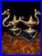 Vintage Pair Brass Aladdin Genie Lamps Winged Figural Handles Hollywood Regency
