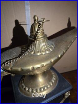 Vintage Pair Brass Aladdin Genie Lamps Winged Figural Handles Hollywood Regency