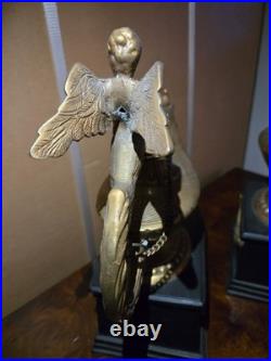 Vintage Pair Brass Aladdin Genie Lamps Winged Figural Handles Hollywood Regency