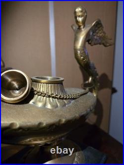 Vintage Pair Brass Aladdin Genie Lamps Winged Figural Handles Hollywood Regency