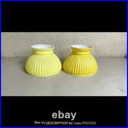 Vintage Pair Yellow Rib Cased Glass Student Lamp Shade 5-3/4 Fitter