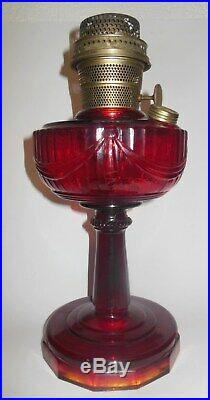 Vintage Ruby Crystal Tall Lincoln Drape Aladdin Oil Lamp 1940s with Burner EUC