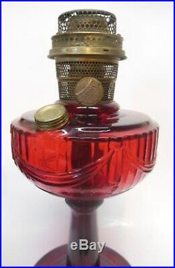 Vintage Ruby Crystal Tall Lincoln Drape Aladdin Oil Lamp 1940s with Burner EUC