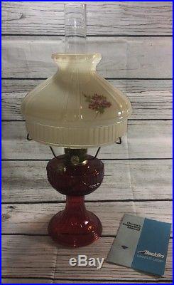 Vintage Ruby Red Lincoln Drapes Oil Kerosene Lamp Aladdin, Orig Chimney, Shade