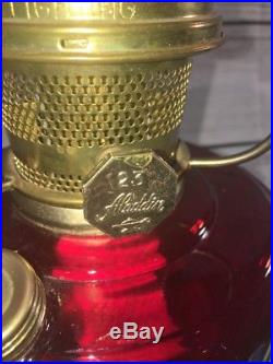 Vintage Ruby Red Lincoln Drapes Oil Kerosene Lamp Aladdin, Orig Chimney, Shade
