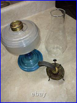 Vintage USA BLUE Glass OIL LAMP Complete, with Globe Gorgeous