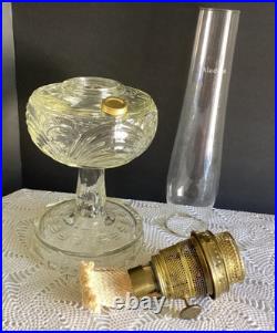 Vintage Washington Drape Clear Crystal Aladdin B53 GLOWS Font Burner & Chimney