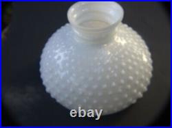Vintage White Milk Glass Hobnail Kerosene Aladdin Lamp Ruffled Shade 1900's