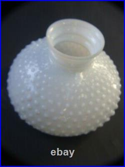 Vintage White Milk Glass Hobnail Kerosene Aladdin Lamp Ruffled Shade 1900's
