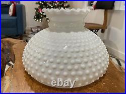 Vintage White Milk Glass Oil Lamp Shade Hobnail Ruffled Hurricane 10 Fitter