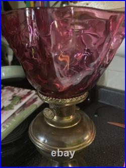 Vntage Aladdin Brass Lamp Converted Electric Cranberry Glass Shade 16 Beautiful
