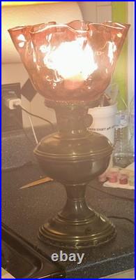 Vntage Aladdin Brass Lamp Converted Electric Cranberry Glass Shade 16 Beautiful