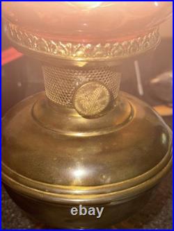 Vntage Aladdin Brass Lamp Converted Electric Cranberry Glass Shade 16 Beautiful