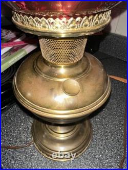 Vntage Aladdin Brass Lamp Converted Electric Cranberry Glass Shade 16 Beautiful