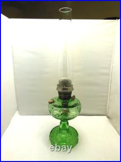Vtg 1939 Aladdin Green Uranium Glass Bell Stem Washington Drape Oil Lamp B Burnr